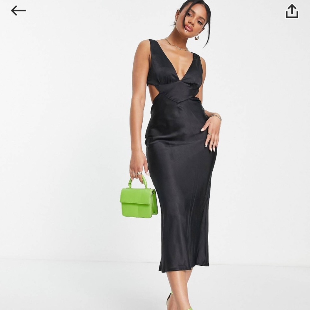 Cut out satin dress in black, holiday dress, wedding guest dress